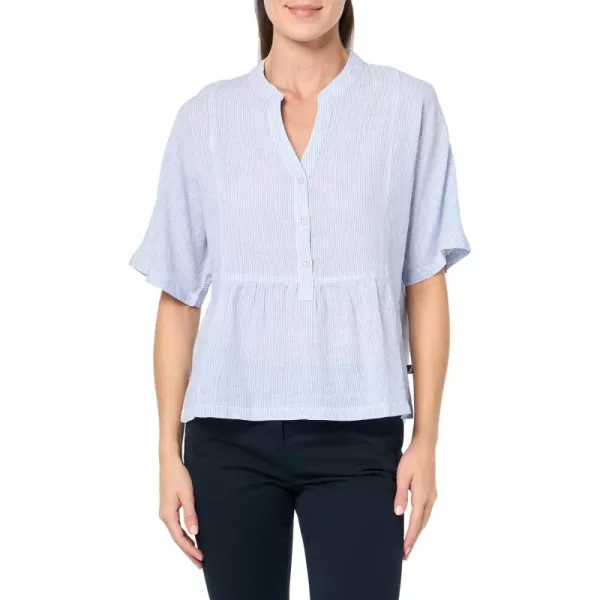 imageNautica Womens Popover Short Sleeve Linen Blend ShirtBlueWhite