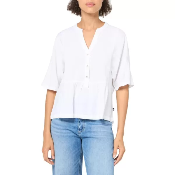 imageNautica Womens Popover Short Sleeve Linen Blend ShirtBright White