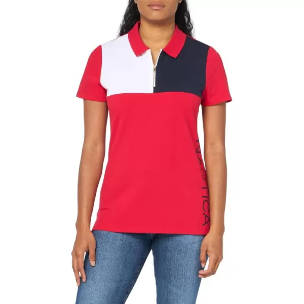 imageNautica Womens Short Sleeve 14 Zip Placket PoloRegatta Red