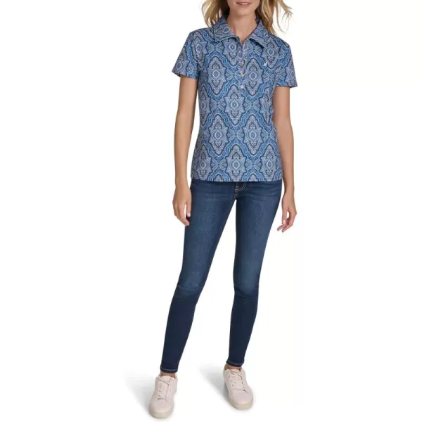 imageNautica Womens Short Sleeve Collared Cotton Interlock Soft Touch PoloFrench Blue Multi