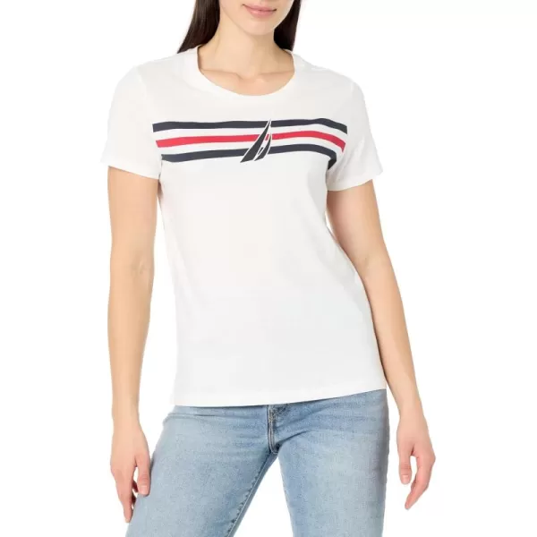 imageNautica Womens Short Sleeve Crewneck Stripe Logo TShirtBright White