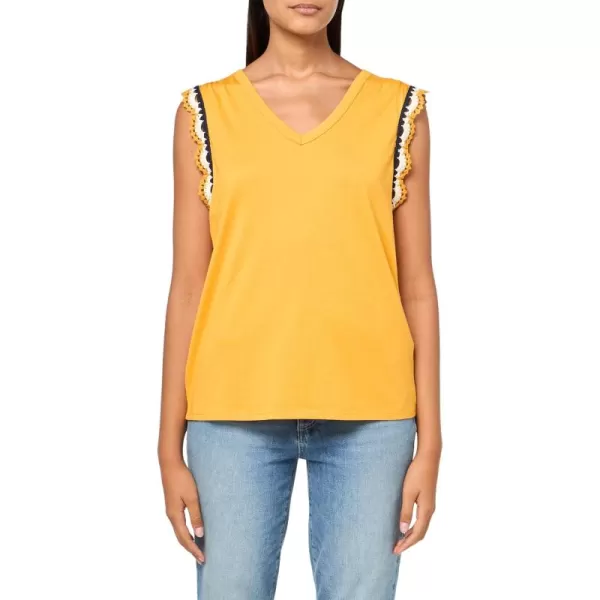 imageNautica Womens Solid Cotton VNeck Sleeveless TopGolden Glow