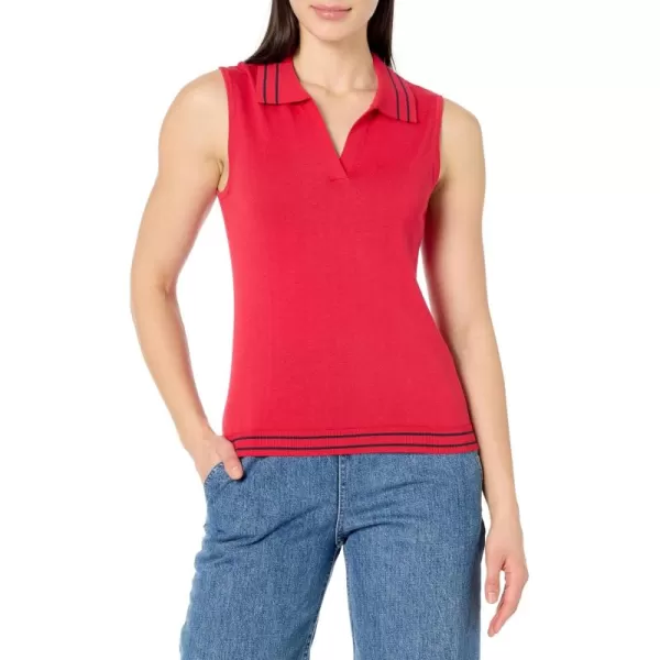 imageNautica Womens Solid Sleeveless Johnny Collar SweaterRegatta RedNight Sky