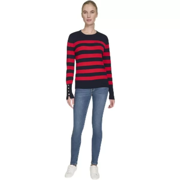 imageNautica Womens Stripe Long Sleeve Crewneck SweaterNight Sky Regatta Red