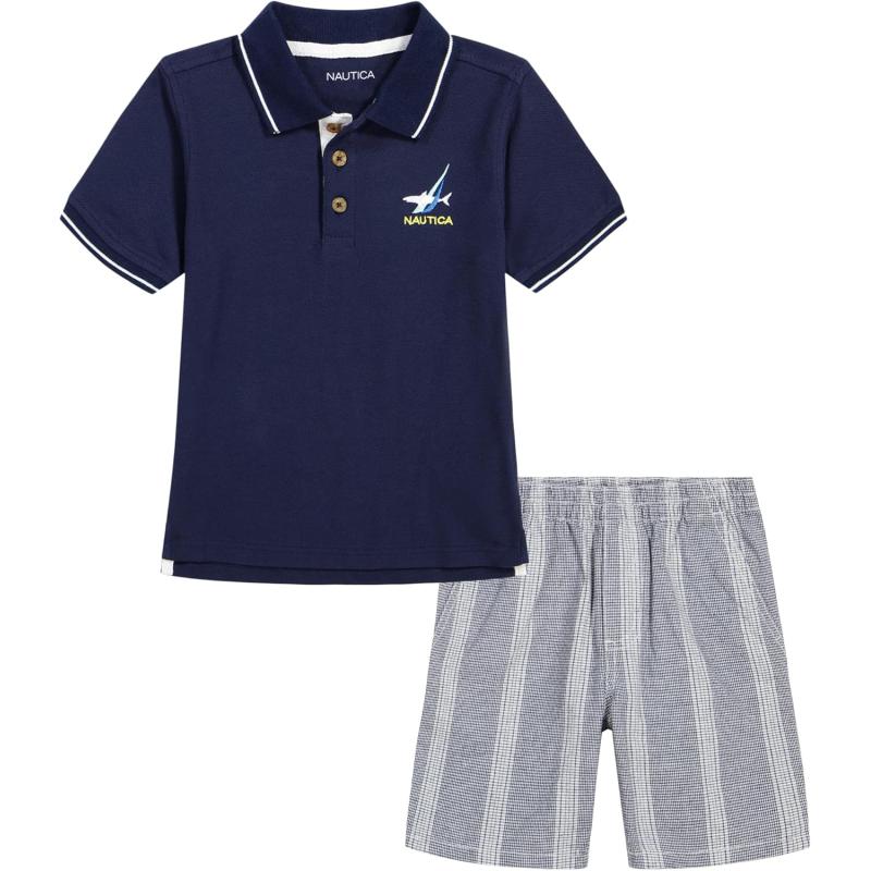 imageNautica Boys 2 Piece Polo Woven Short SetNavy Blue  Plaid
