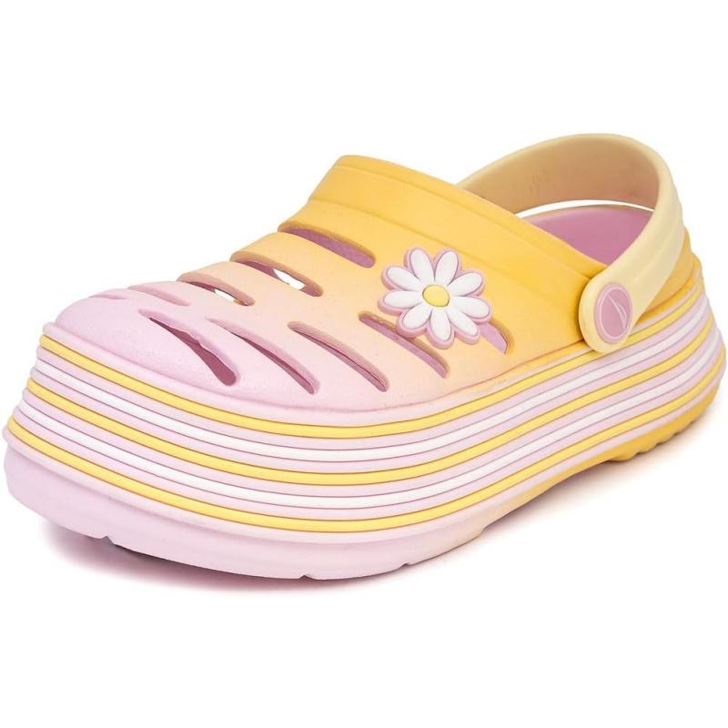 imageNautica Kids Girls Clogs Slip On Platform Slides Garden Shoes Water Sandals Beach Slipper for Children Indoor OutdoorPink Yellow