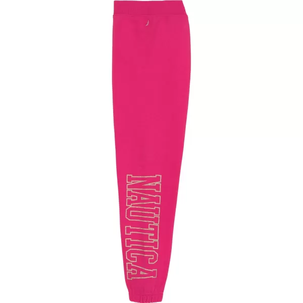 imageNautica Girls Logo Sweatpants Fleece Joggers with Ribbed Cuffs ampamp Functional Side PocketsFuchsia Glitter Art