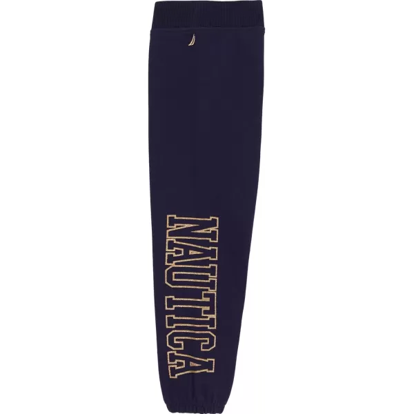 imageNautica Girls Logo Sweatpants Fleece Joggers with Ribbed Cuffs ampamp Functional Side PocketsPeacoat Glitter Art