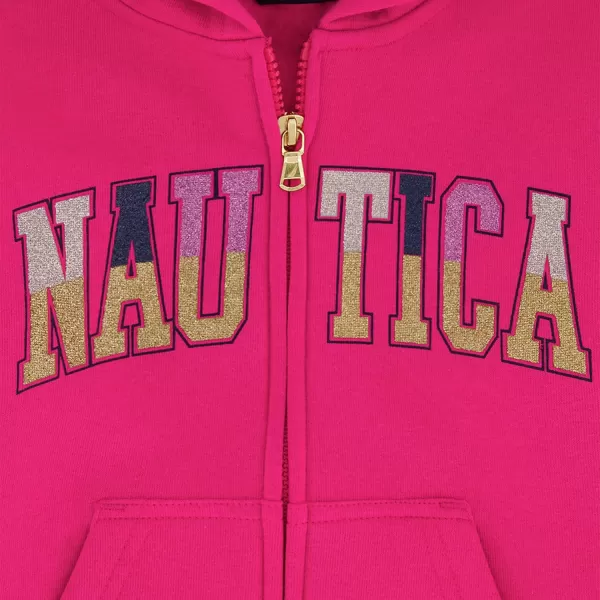 imageNautica Girls Logo Sweatshirt Fleece Hoodie With Fullzip Front ampamp PocketsFuchsia Glitter Art