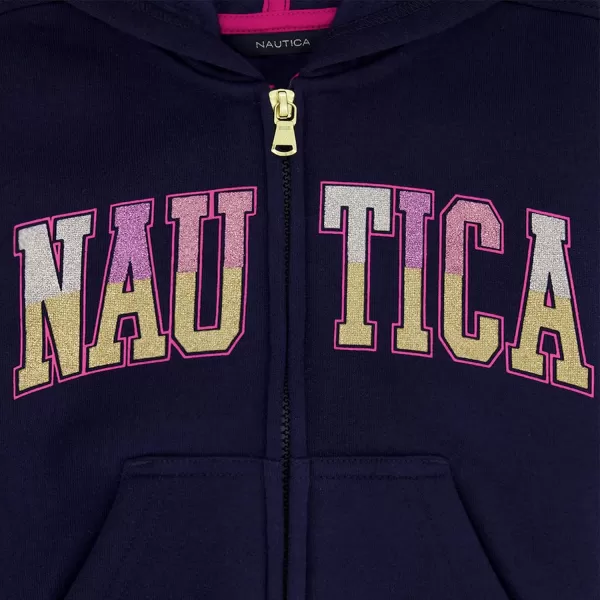 imageNautica Girls Logo Sweatshirt Fleece Hoodie With Fullzip Front ampamp PocketsPeacoatglitter Art