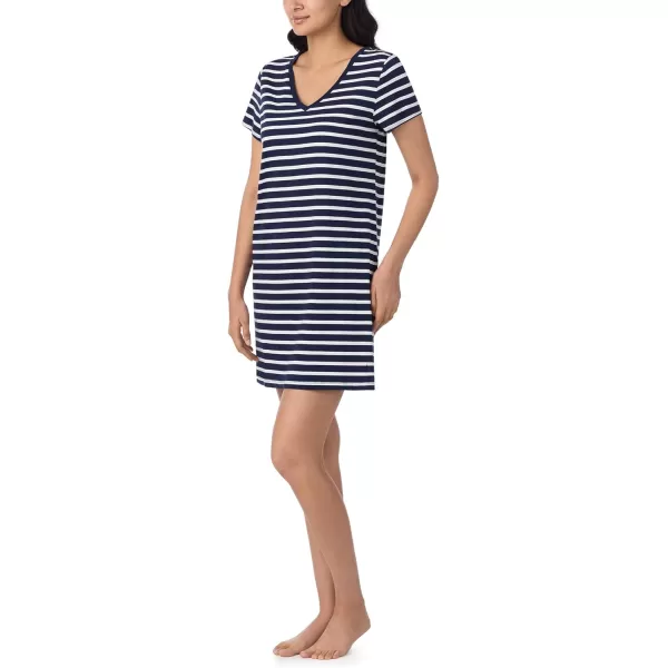 imageNautica Womens Sleep Shirt Dress  Lightweight Breathable Pajama Top  Cotton Knit Jersey VNeck Sleepwear and LoungewearNavy Stripe