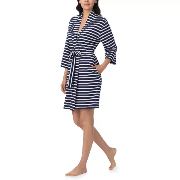 imageNautica Womens Soft Robe  Above Knee 34 Length Sleeve Lightweight Robe  Cotton Knit Jersey Sleepwear and LoungewearNavy Stripe