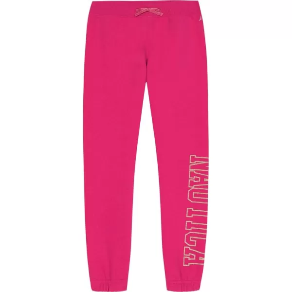 imageNautica Girls Logo Sweatpants Fleece Joggers with Ribbed Cuffs ampamp Functional Side PocketsFuchsia Glitter Art