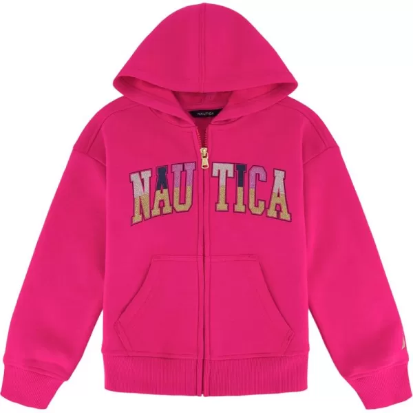 imageNautica Girls Logo Sweatshirt Fleece Hoodie With Fullzip Front ampamp PocketsFuchsia Glitter Art