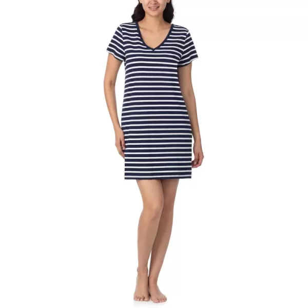 imageNautica Womens Sleep Shirt Dress  Lightweight Breathable Pajama Top  Cotton Knit Jersey VNeck Sleepwear and LoungewearNavy Stripe