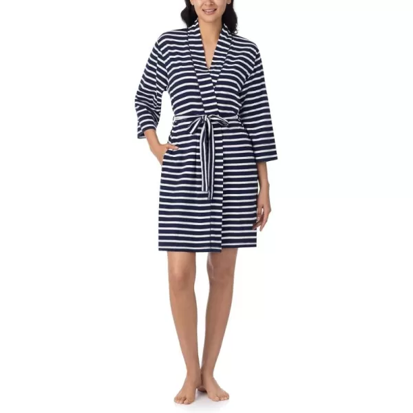 imageNautica Womens Soft Robe  Above Knee 34 Length Sleeve Lightweight Robe  Cotton Knit Jersey Sleepwear and LoungewearNavy Stripe