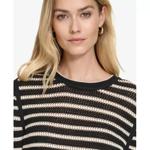 imageNautica Womens Long Sleeve Striped Crewneck SweaterBlackWhite Swan