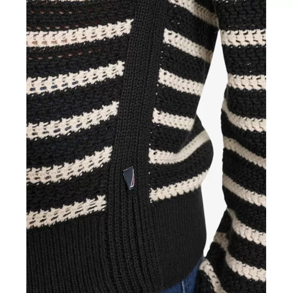 imageNautica Womens Long Sleeve Striped Crewneck SweaterBlackWhite Swan