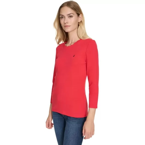 imageNautica Womens Solid Short Sleeve Crew Neckline TShirtRegatta Red