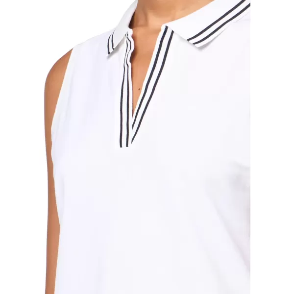 imageNautica Womens Solid Sleeveless Johnny Collar Polo ShirtBright White