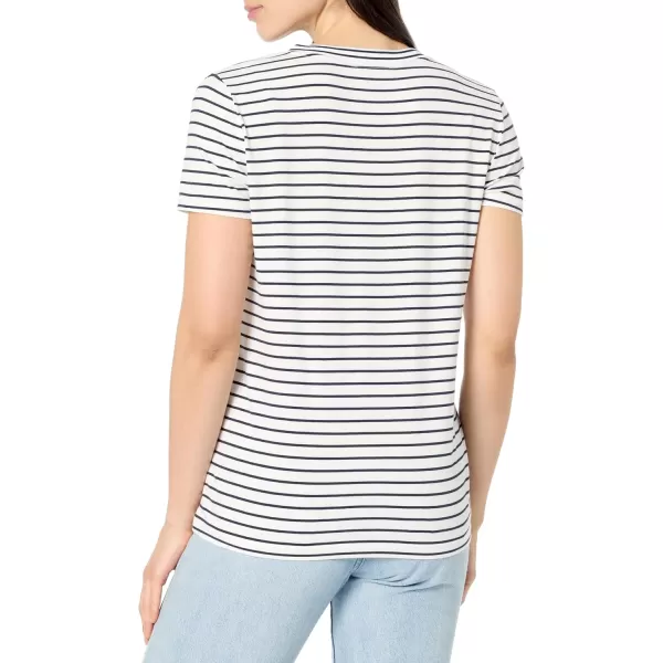 imageNautica Womens Stripe VNeck Short Sleeve TShirtBright WhiteNight Sky