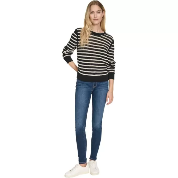 imageNautica Womens Long Sleeve Striped Crewneck SweaterBlackWhite Swan