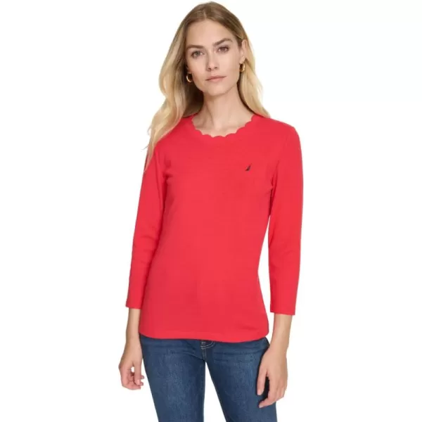 imageNautica Womens Solid Short Sleeve Crew Neckline TShirtRegatta Red