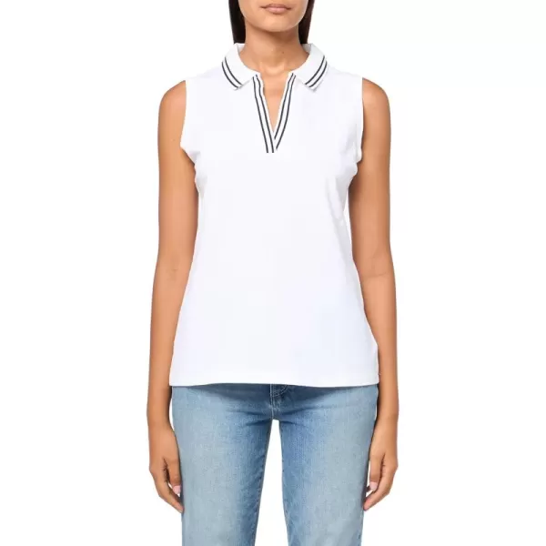 imageNautica Womens Solid Sleeveless Johnny Collar Polo ShirtBright White