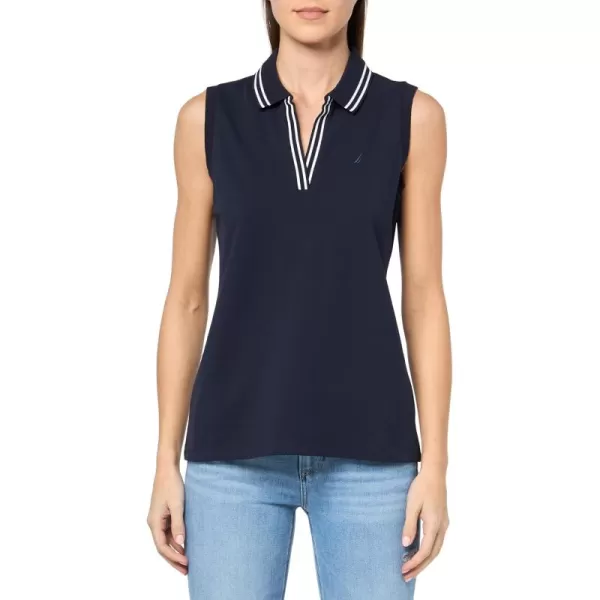 imageNautica Womens Solid Sleeveless Johnny Collar Polo ShirtNight Sky