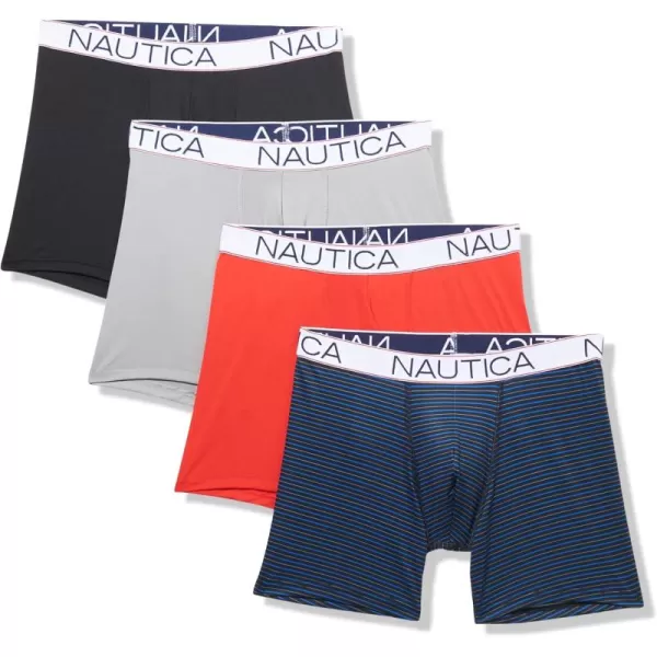 imageNautica Mens 4 Pack Micro Boxer BriefBlackSharkfin GreyBright RedStripe