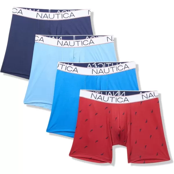 imageNautica Mens 4 Pack Micro Boxer BriefPeacoatAero BlueSpinner BlueSailnautica Red