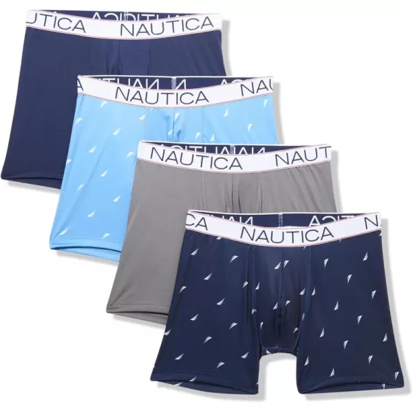 imageNautica Mens 4 Pack Micro Boxer BriefPeacoatLeadSailaero Blue WhiteSailpeacoat White