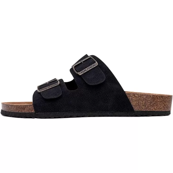 imageNautica Mens Sandals  Casual Slides with 2 Adjustable Buckle Straps and Cork Footbed for Ultimate Comfort and StyleBlack X Tumbled