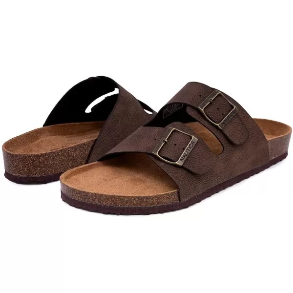 imageNautica Mens Sandals  Casual Slides with 2 Adjustable Buckle Straps and Cork Footbed for Ultimate Comfort and StyleEspresso