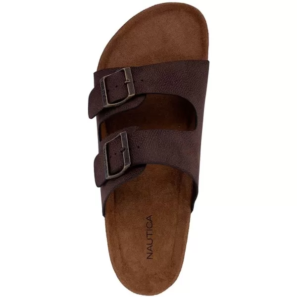 imageNautica Mens Sandals  Casual Slides with 2 Adjustable Buckle Straps and Cork Footbed for Ultimate Comfort and StyleEspresso