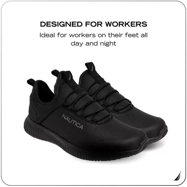 imageNautica Slip On Black Non Slip Work Shoes Safety Water Resistant Chef Kitchen Trabajo Zapatos Restaurant or Food Service Sneakers  Comfortable and Lightweight for Men and WomenLeda Black 1