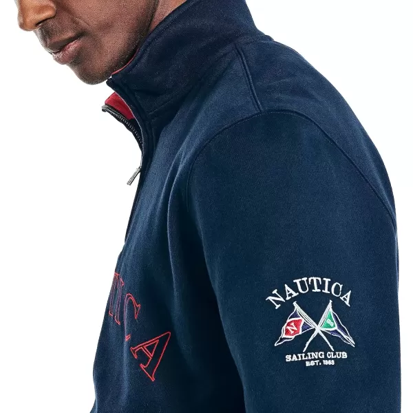 imageNautica Mens Sustainably Crafted QuarterZip Colorblock SweatshirtNavy Seas