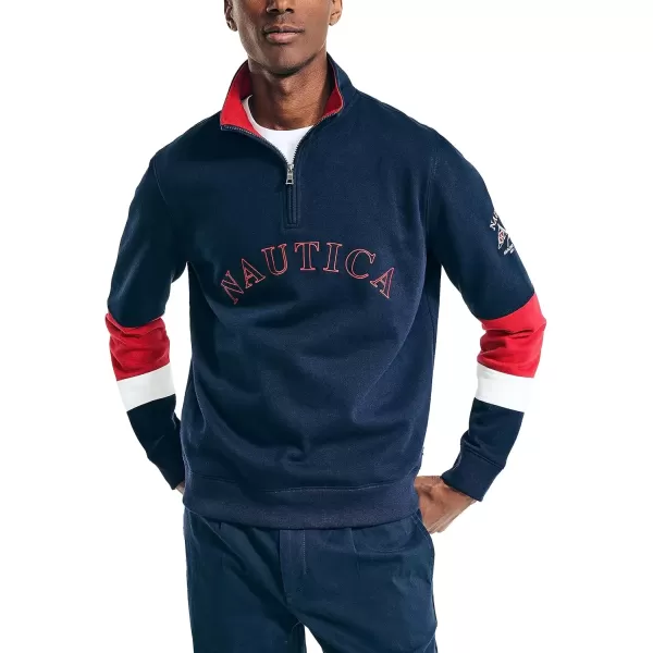 imageNautica Mens Sustainably Crafted QuarterZip Colorblock SweatshirtNavy Seas