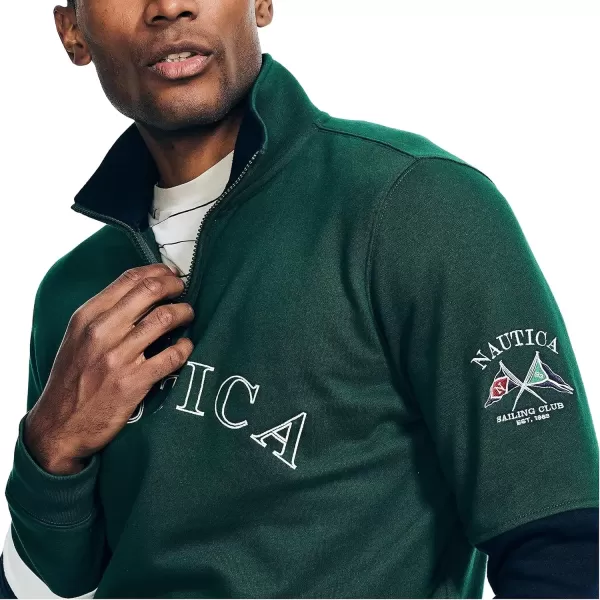 imageNautica Mens Sustainably Crafted QuarterZip Colorblock SweatshirtTidal Green