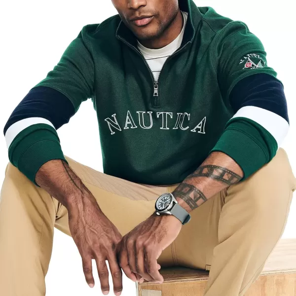 imageNautica Mens Sustainably Crafted QuarterZip Colorblock SweatshirtTidal Green