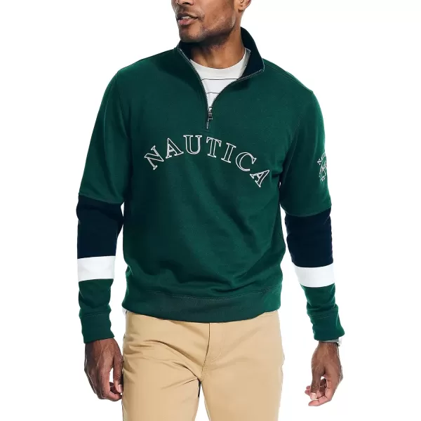 imageNautica Mens Sustainably Crafted QuarterZip Colorblock SweatshirtTidal Green