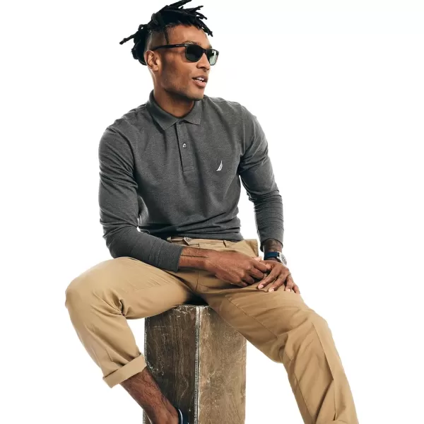 imageNautica Mens Classic Fit LongSleeve Deck PoloThe Charcoal Heather