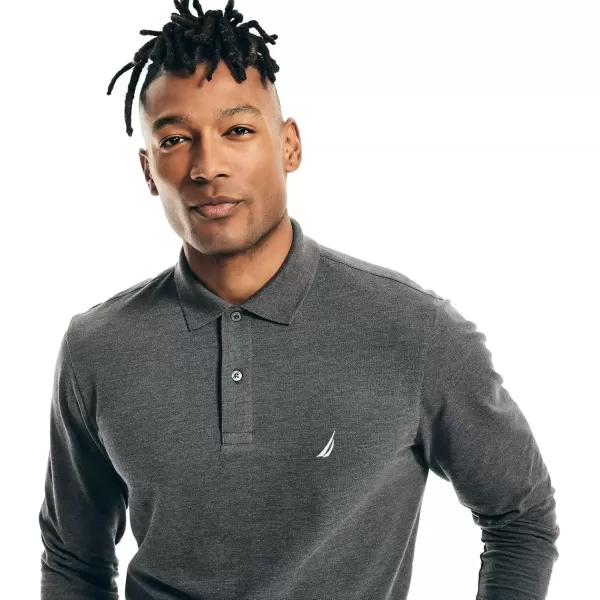 imageNautica Mens Classic Fit LongSleeve Deck PoloThe Charcoal Heather