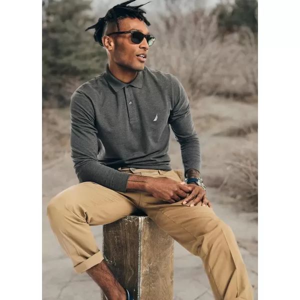 imageNautica Mens Classic Fit LongSleeve Deck PoloThe Charcoal Heather