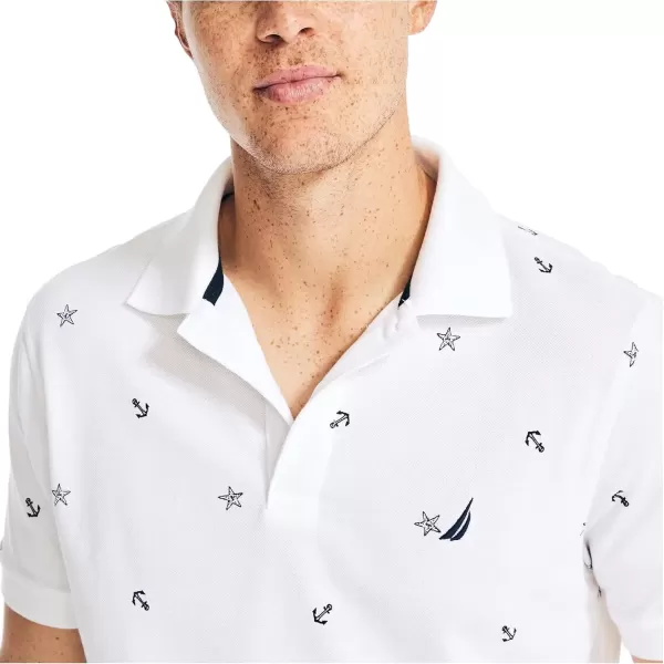 imageNautica Mens Classic Fit Printed Performance Deck PoloBright White