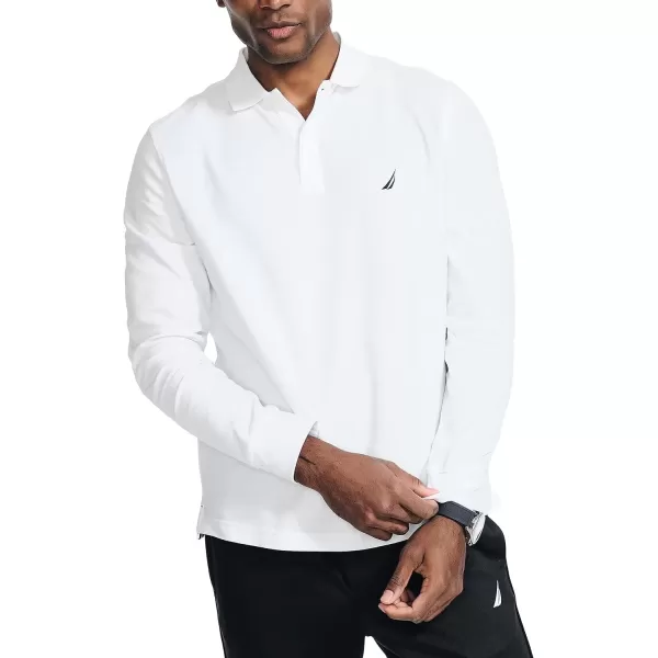 imageNautica Mens Sustainably Crafted Classic Fit LongSleeve Deck PoloBright White