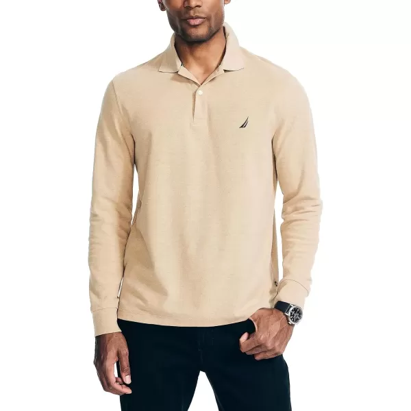 imageNautica Mens Sustainably Crafted Classic Fit LongSleeve Deck PoloCoastal Camel Heather