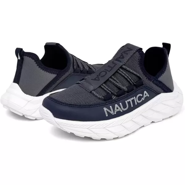 imageNautica Kids Athletic SlipOn Sneakers  Comfortable Bungee Running Shoes for Boys and Girls  Stylish and Supportive Footwear for Active Kids Big KidLittle KidToddlerGrey Navynolan