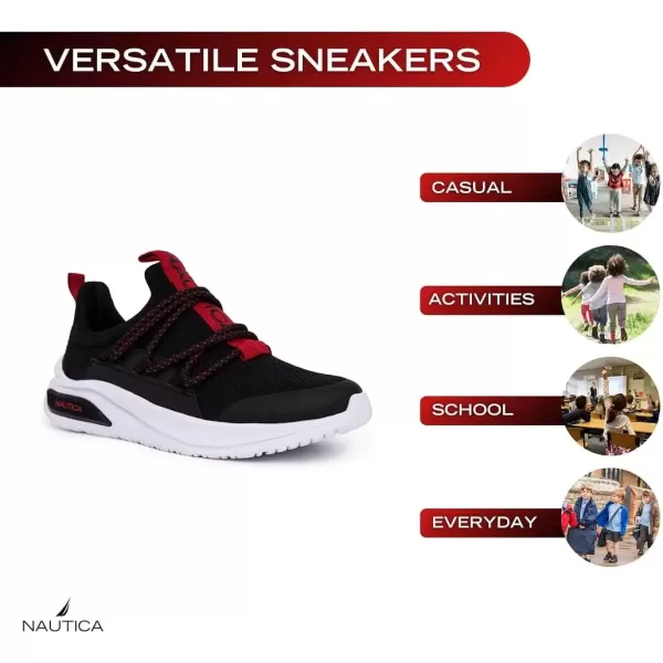 imageNautica Kids Athletic SlipOn Sneakers  Comfortable Bungee Running Shoes for Boys and Girls  Stylish and Supportive Footwear for Active Kids Big KidLittle KidToddlerBlackRed
