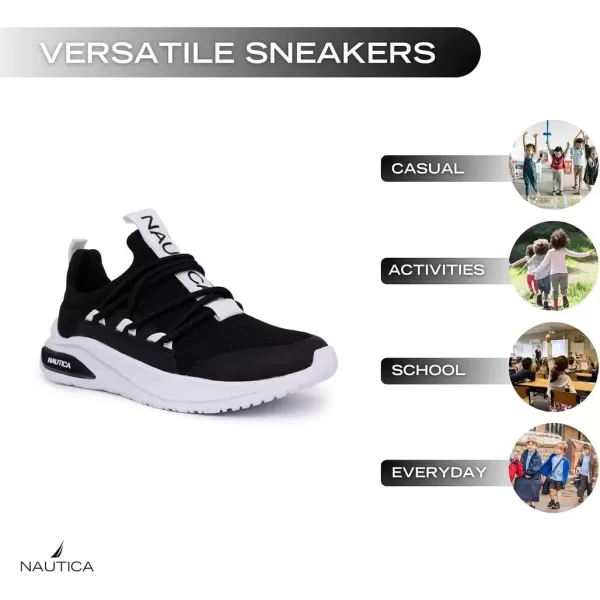 imageNautica Kids Athletic SlipOn Sneakers  Comfortable Bungee Running Shoes for Boys and Girls  Stylish and Supportive Footwear for Active Kids Big KidLittle KidToddlerBlack White